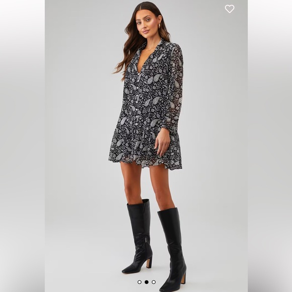 Cleobella Dresses & Skirts - Sz XS Cleobella Betz Mini dress black white paisley long sleeve button down